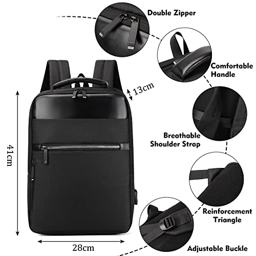 Xnuoyo Mochilas Portatil, Resistente al Agua Mochila con Puerto de USB para Ordenador, Multifuncional Mochila de Gran Capacidad para Hombre Mujer Oficina Trabajo Diario Negocio (Negro)