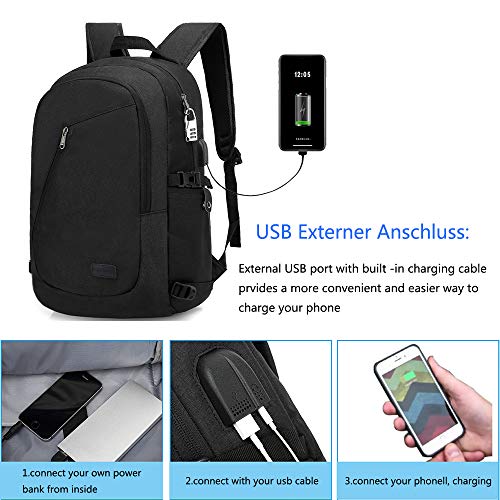 XQXA Mochila Antirrobo Impermeable Mochila Portatil 15.6 Pulgadas Mochila Hombre con Puerto de Carga USB Mochila Backpack para el Laptop para Ordenador del Negocio Trabajo Diario Viaje-Negro