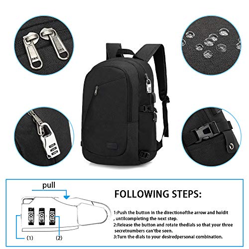 XQXA Mochila Antirrobo Impermeable Mochila Portatil 15.6 Pulgadas Mochila Hombre con Puerto de Carga USB Mochila Backpack para el Laptop para Ordenador del Negocio Trabajo Diario Viaje-Negro