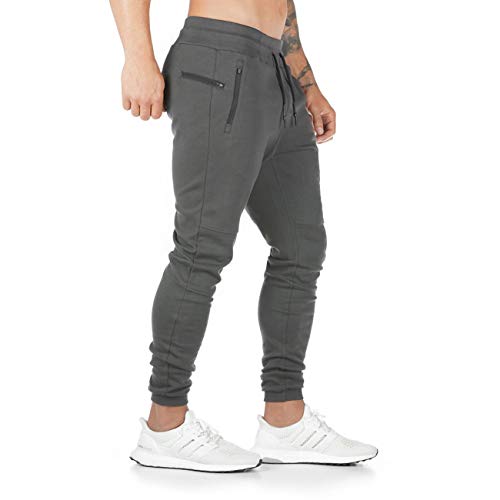 Yageshark - Pantalones de deporte para hombre, de algodón, ajustados gris L