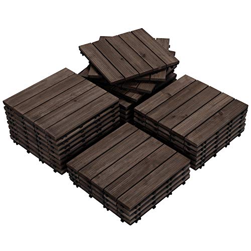 Yaheetech Suelo de Madera 27 Piezas para 2,6 m² Baldosas de Abeto 30 x 30 cm Piso Antideslizantes Terraza Piscina Jardín Patio Balcón Baño Negro