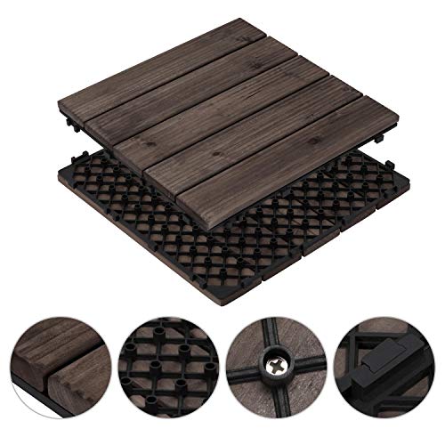 Yaheetech Suelo de Madera 27 Piezas para 2,6 m² Baldosas de Abeto 30 x 30 cm Piso Antideslizantes Terraza Piscina Jardín Patio Balcón Baño Negro