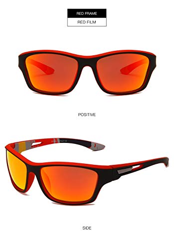 YAMEIZE Gafas de sol Polarizadas,Hombres Mujeres Deportes al aire libre Gafas de sol Protección UV400, Pesca, Ski, Conducción, Golf (Red Frame Red)