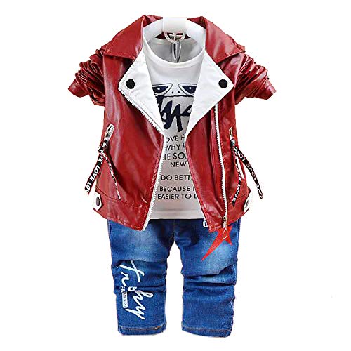 Yao Primavera Otoño Bebé Niños 3pcs Ropa Set Algodón Camisa Jeans Denim Chaleco - marrón - 12-24 meses