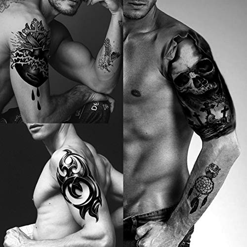 Yazhiji 56 Hojas de Pegatinas de Tatuajes Temporales 11 Hojas de Tatuajes de Medio Brazo para hombres o mujeres con 45 hojas de pequeños tatuajes falsos