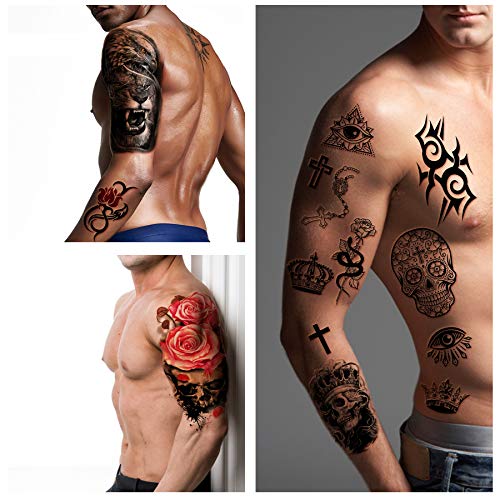 Yazhiji 56 Hojas de Pegatinas de Tatuajes Temporales 11 Hojas de Tatuajes de Medio Brazo para hombres o mujeres con 45 hojas de pequeños tatuajes falsos