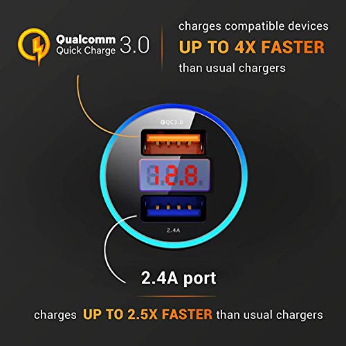 YGKJ Cargador de Coche, Quick Charge 3.0+2.4A 30W Carga Rapida Doble Puertos USB Adaptador Automóvil Cargador Móvil de Coche para Teléfonos y Tabletas, iPhone, Samsung, LG, HTC, Sony, Huawei y más