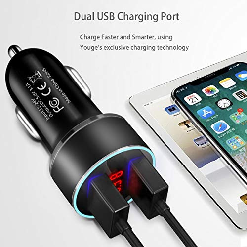 YGKJ Cargador de Coche, Quick Charge 3.0+2.4A 30W Carga Rapida Doble Puertos USB Adaptador Automóvil Cargador Móvil de Coche para Teléfonos y Tabletas, iPhone, Samsung, LG, HTC, Sony, Huawei y más