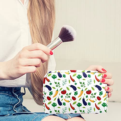 Yitian Verduras Berenjena Tomate Pimienta Picante Hojas Cosméticos Bolsa para Mujeres, Adorable Bolsa de Maquillaje Espaciosa Bolsa de Viaje