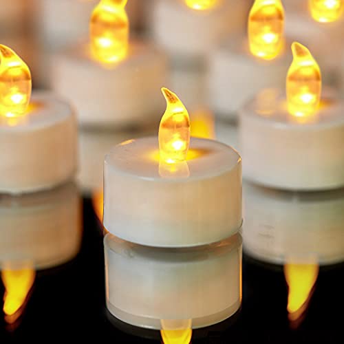 YIWER 50 unidades LED Velas CR2032 pilas velas sin llama,Velas de té,Velas LED,Velas parpadeantes sin Llama,Velas Artificiales realistas a Pilas con luz Amarilla cálida,50pcs