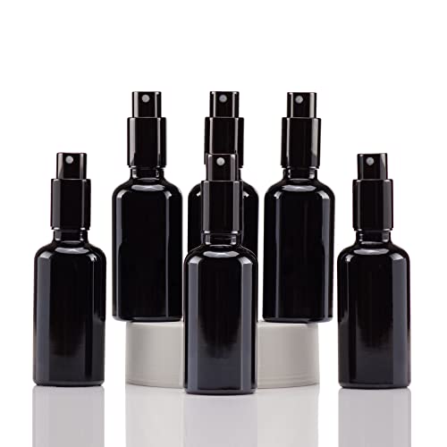 Yizhao Negro Pulverizador Cristal 50ml, Glass Spray Bottles con [Atomizador],para Aceites Esenciales, Mezclas de Aromaterapia, Perfumes, Masajes, Líquidos Químicos, Farmacéutico– 6Pcs