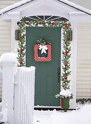 YQing 183cm Guirnalda de Navidad Artificial Aguja de Pino Nevado con Conos de Pino Bayas Rojas Navidad Decoración de Puerta Guirnalda de Bayas Rojas para Chimenea Vacaciones Año Nuevo