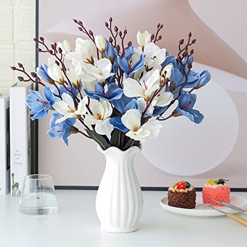 YQYAZL Paquete de 2 flores artificiales de magnolia de tacto real, flores artificiales de magnolia para arreglos forales, boda, hogar, oficina, mesa, decoración de fotografía, accesorios azul