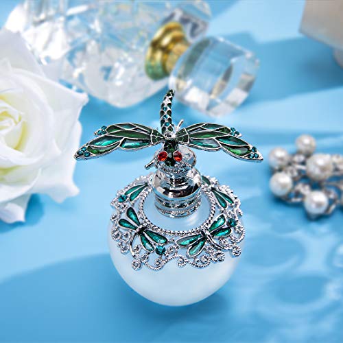 YU FENG Botella de perfume de cristal decorativa de libélula Jeweled esmaltado de lujo de cristal perfume, botella de olor vacía recargable (verde, 40 ml)