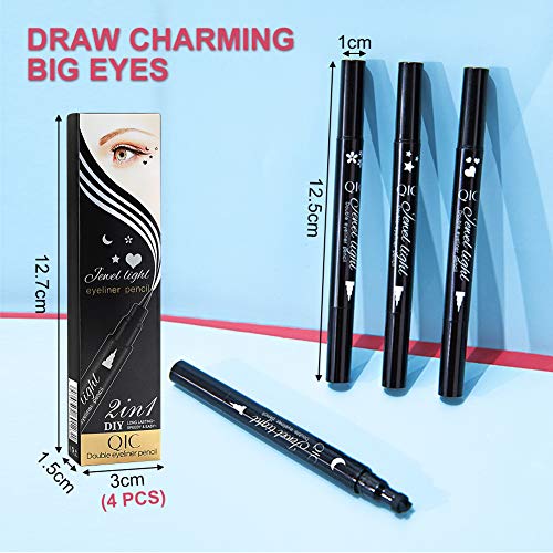 Yuccer 4Piezas Sello Delineador de Ojos Liquido Negro Lapiz de Ojos Larga Duracion Eyeliner Waterproof Stamp Delineadores Sello Del Tatuaje Lapiz para Mujer Cumpleaño Cosméticos Maquillaje