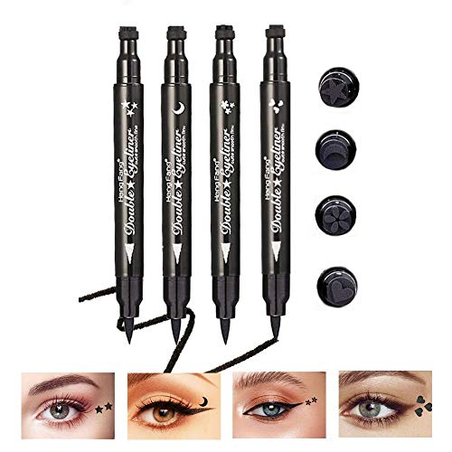 Yuccer 4Piezas Sello Delineador de Ojos Liquido Negro Lapiz de Ojos Larga Duracion Eyeliner Waterproof Stamp Delineadores Sello Del Tatuaje Lapiz para Mujer Cumpleaño Cosméticos Maquillaje