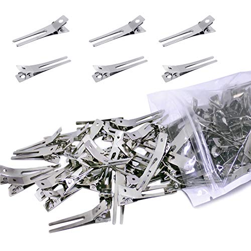 YuCool - Juego de 100 clips de doble punta para peluquería, sección de ajuste de rizos de 4,5 cm, horquillas de metal de cocodrilo para extensiones de cabello para peluquería, peluquería, estilista