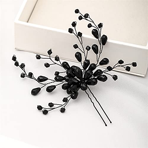 YUXINYAN Accesorios Nupciales Horquillas de Cristal Negro Hecho a Mano Vintage Barroco Tiara Tocado Tocado Mujeres Accesorios DE Pelo NOMBROS JOYEROS Velo de Novia