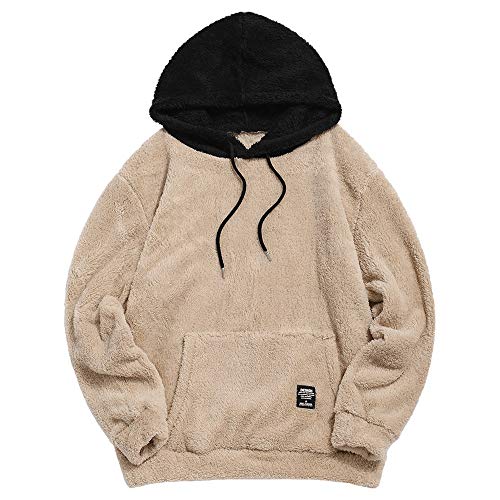 ZAFUL - Sudadera con capucha para hombre, bolsillo tipo canguro, de felpa, para otoño e invierno marrón S