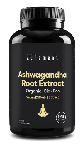 Zenement | Extracto de Raíz de Ashwagandha ECO, KSM-66 Vegano | 550 mg ,120 Cápsulas | Equilibrio físico y emocional | Vegano, 100% Ingredientes Naturales, No-GMO