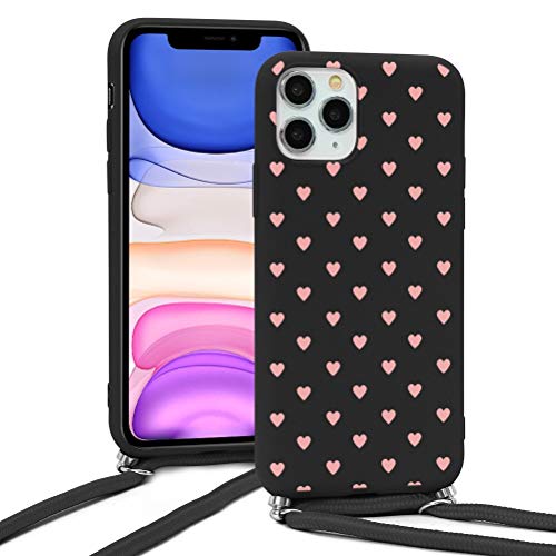 ZhuoFan Funda con Cuerda para iPhone 11 Pro Carcasa Negro Silicona Dibujos Case con Correa Colgante Ajustable Collar Correa de Cuello Cadena Cordón para Apple iPhone 11Pro Cuerda 5,8" - Amor 1