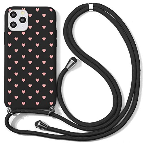 ZhuoFan Funda con Cuerda para iPhone 11 Pro Carcasa Negro Silicona Dibujos Case con Correa Colgante Ajustable Collar Correa de Cuello Cadena Cordón para Apple iPhone 11Pro Cuerda 5,8" - Amor 1