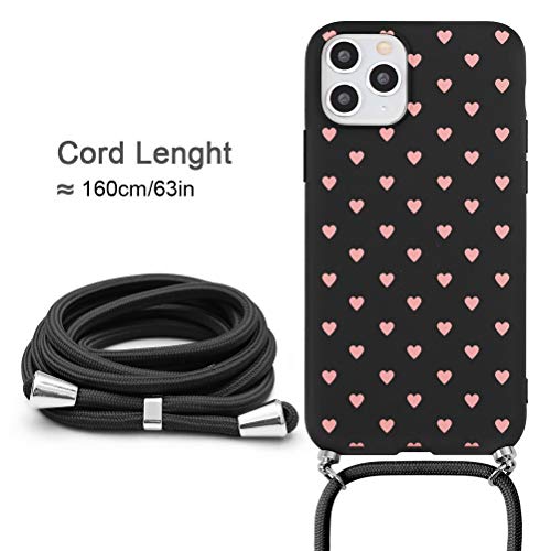 ZhuoFan Funda con Cuerda para iPhone 11 Pro Carcasa Negro Silicona Dibujos Case con Correa Colgante Ajustable Collar Correa de Cuello Cadena Cordón para Apple iPhone 11Pro Cuerda 5,8" - Amor 1