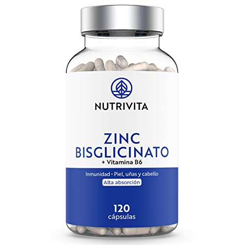 Zinc Bisglicinato 15 mg + Vitamina B6 Bioactiva | Altamente Biodisponible y Dosis Elevada | Sistema Inmunológico | 120 Cápsulas | Fabricado en Francia | Nutrivita