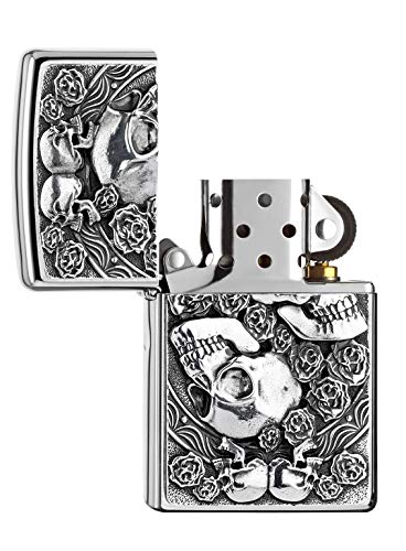 Zippo Collection 2019-2005891 200 - Mechero, diseño de Calavera y Rosas, Color Plateado