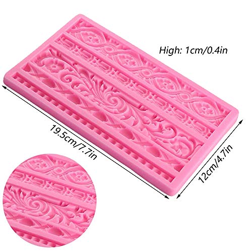 Ziyero Relieve Retro Decoración Fondant Silicona Molde Herramientas Decoración Pasteles Marco Europeo para Decoración Bordes Pasteles, Chocolate, Dulces, Fondant, Arcilla Polimérica, Jabón Etc (Rosa)