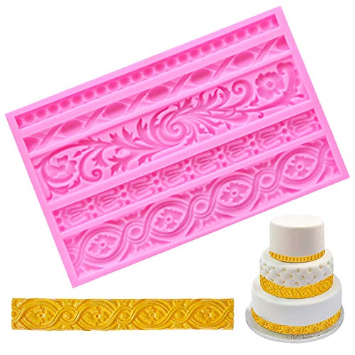 Ziyero Relieve Retro Decoración Fondant Silicona Molde Herramientas Decoración Pasteles Marco Europeo para Decoración Bordes Pasteles, Chocolate, Dulces, Fondant, Arcilla Polimérica, Jabón Etc (Rosa)