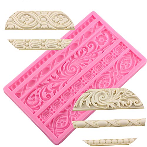 Ziyero Relieve Retro Decoración Fondant Silicona Molde Herramientas Decoración Pasteles Marco Europeo para Decoración Bordes Pasteles, Chocolate, Dulces, Fondant, Arcilla Polimérica, Jabón Etc (Rosa)