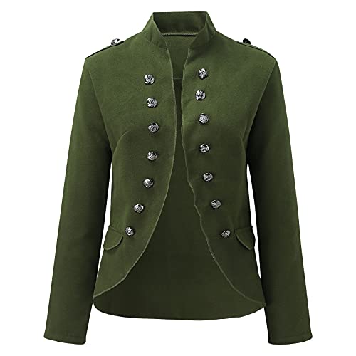 Zldhxyf Elegante chaqueta de traje para mujer con tira de botones, estilo militar, para el tiempo libre, para negocios, oficina, traje., verde militar, XL