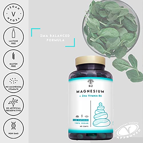 ZMA Magnesio Zinc Vitamina B6 Contribuye al Mantenimiento Nivel Testosterona y Energia Reduce Cansancio. Sistema Inmunitario. 120 Cápsulas Clorofila. Certificado VEGANO CE.N2 Natural Nutrition