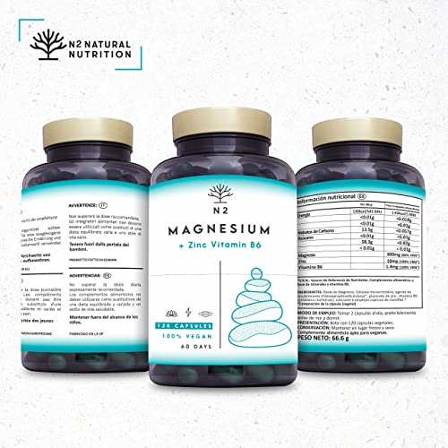 ZMA Magnesio Zinc Vitamina B6 Contribuye al Mantenimiento Nivel Testosterona y Energia Reduce Cansancio. Sistema Inmunitario. 120 Cápsulas Clorofila. Certificado VEGANO CE.N2 Natural Nutrition