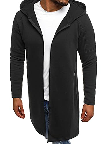 Zytyeu Chaqueta Hombre Slim Fit Sección Delgada Primavera Otoño Chaqueta Transición Hombre Hombros Pliegues Diseño Chaqueta Capucha Hombre Color Sólido Longitud Media Chaqueta Hombre C-Black XL