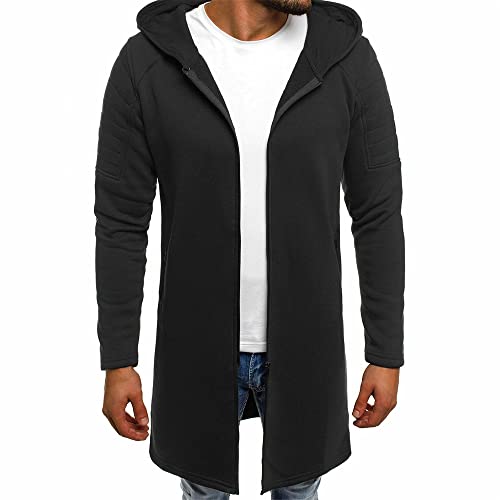 Zytyeu Chaqueta Hombre Slim Fit Sección Delgada Primavera Otoño Chaqueta Transición Hombre Hombros Pliegues Diseño Chaqueta Capucha Hombre Color Sólido Longitud Media Chaqueta Hombre C-Black XL