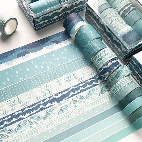 12 Rollos Juego de Cinta Washi, Múltiples Cinta Adhesiva Decorativa Washi de Patrones para álbumes de Recortes, Diarios, Decoración de Bricolaje y Envoltura de Regalos (Azul)