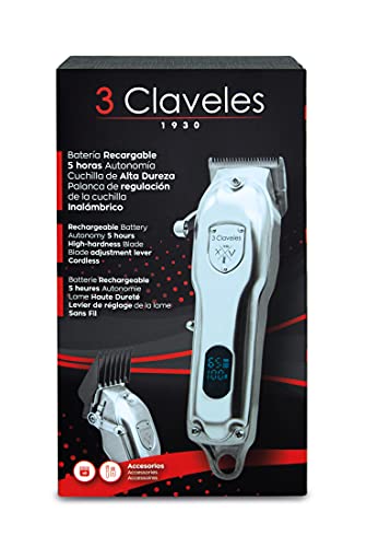 3 Claveles - Máquina cortapelo profesional inalámbrica, pantalla led, maquinilla afeitado - cortapelos, peluquería, barbería, Metálica