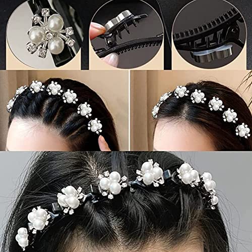 3 Piezas Diademas de Trenza, Diademas de Perlas de Diamantes de Imitación, 4,3 Pulgadas/11cm, Diadema de Trenza de Estilo, con Clips, Flequillo Horquilla, para Mujeres y Niñas