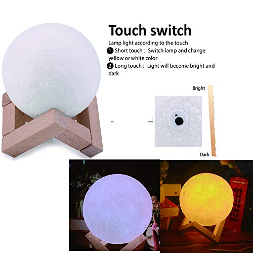 3D Lámpara Mágica de la Luna LED Lámpara de Noche Luna Llena Control Tactil Luces LED Regulables Carga Usb Lámpara De Mesa Regalo de los Niños Lámpara con Base Blanco/Blanco Cálido Iluminación (8cm)