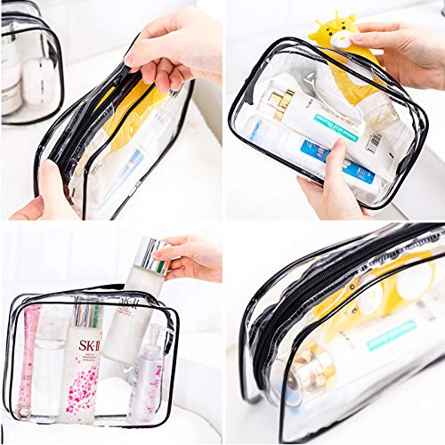 4-in-1 Bolsas de Aseo Transparente, Neceser de Viaje para Maquillaje, Neceser Cosmético Impermeables PVC, Organizador Cosmético con Cremallera para Hombres y Mujeres