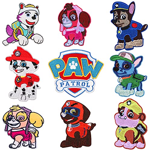 9 PCS Parches para planchar para niños HANEL- bordado de la Patrulla Canina para coser o planchar en parches, con motivos de apliques, parches de decoración para vaqueros, ropa, bolso