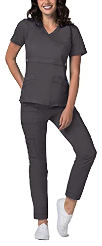 Adar Uniforme médico de Mujer Casaca Cruzada Pantalones de Bolsillos múltiples - 3500 - Pewter - L