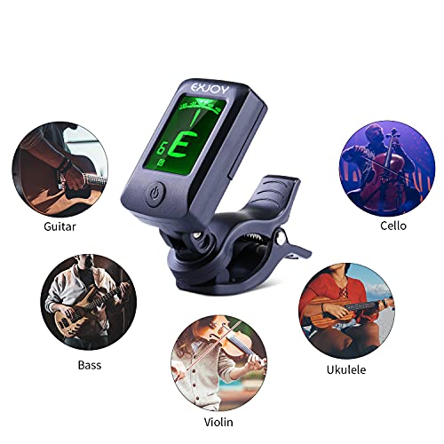 Afinador de Guitarra Sintonizador Digital Cromático con Clip, EXJOY Tuner de 5 modos con 12 Púas para Guitarra Eléctrica, Guitarra Española, Acústica, Bajo, Violín, Ukelele