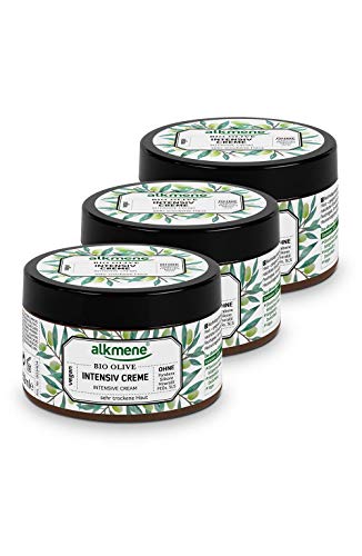 alkmene crema hidratante corporal de aceite de oliva bio - Crema facial y para el cuerpo - especial para piel seca - sin siliconas, parabenos o PEGs, SLS y SLES (3x 250 ml)