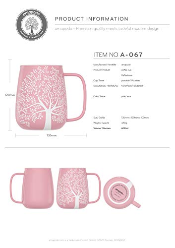 amapodo Taza de café grande – Taza de porcelana con asa 600 ml – XXL oficina taza café – Jumbo taza de café rosa – Idea de regalo para mujeres hombres