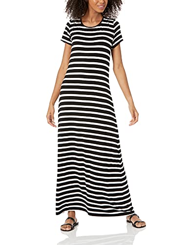 Amazon Essentials Vestido Maxi de Manga Corta Mujer, Negro, Rayas Marineras, S