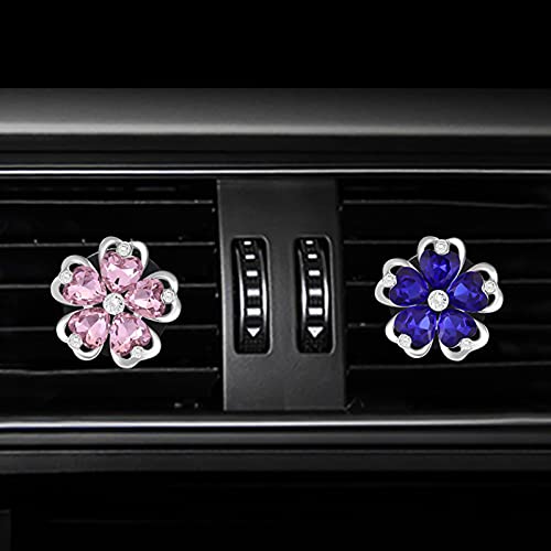 Ambientador Creativo para Coche Clip De Aromaterapia para Coche Forma De Flor De Cinco Hojas Buen Olor Faux Crystal Auto Aire Acondicionado Ventilación Clip De Perfume para Coche Rosa