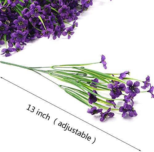 Ancokig Flores Artificiales de Color Violeta para Exteriores, Resistentes a los Rayos UV, 6 Unidades, no se decoloran, Plantas de plástico sintético, decoración del hogar (púrpura)